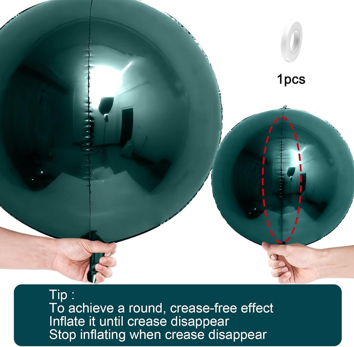 12Pcs Dark Green Round Foil Balloons, 22" 15" 10" 4D Helium Ball Balloon, Metallic Green Foil