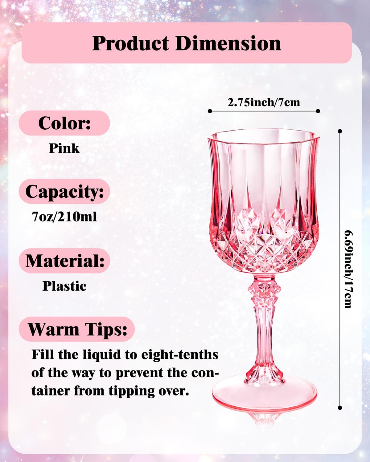 Ciaell 24PCS Pink Plastic Wine Glasses - 7 Oz Plastic Goblets for Party - Pink Vintage Drinking