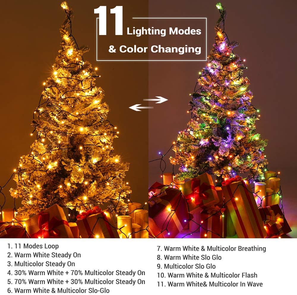 BrizLabs Christmas Lights, 180ft 500 LED Color Changing Christmas Lights with Remote Timer, 11