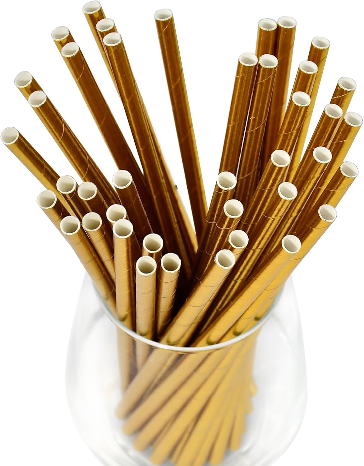 7.75 inch Compostable Gold Paper Straws 100 Counts - for Drinking, Cocktails, Party, Wedding