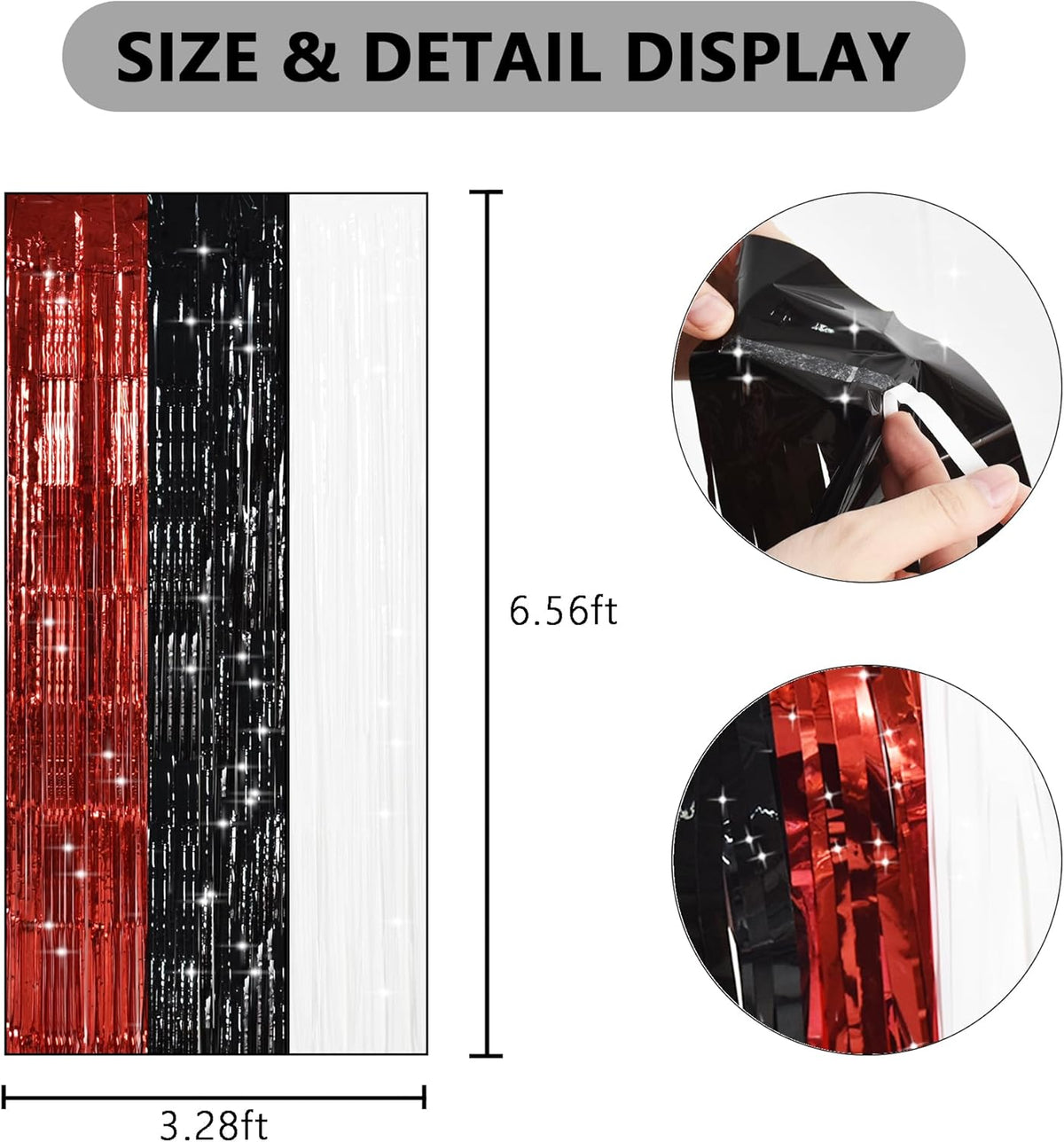 TONIFUL Black Red White Door Streamers,Black Red and White Photo Booth Backdrop Metallic Streamers