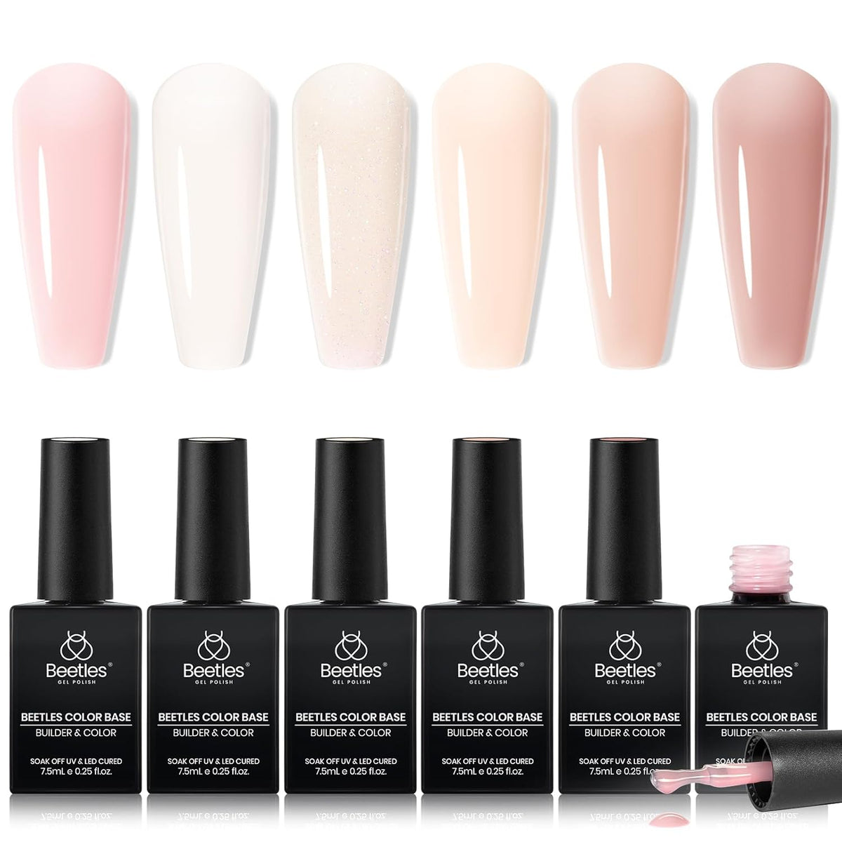 beetles Gel Polish Beetles Rubber Base Gel For Nails 6 Pcs, Builder Nail Gel Aesthetic Nude Colors