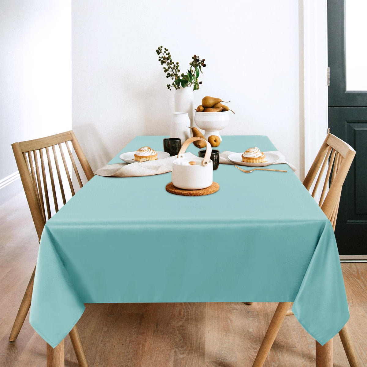sancua 2 Pack Turquoise Tablecloth 60 x 102 Inch, Rectangle Table Cloth for 6 Feet Tables - Stain