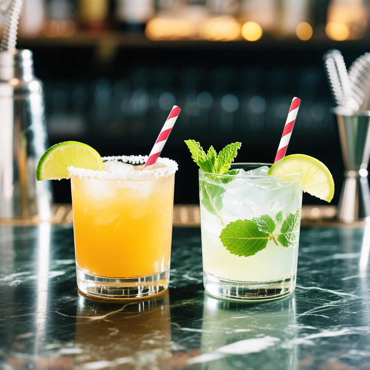 Disposable Paper Drinking Straws, 5.75" Short Red Striped Paper Cocktail Stirrers Straws for