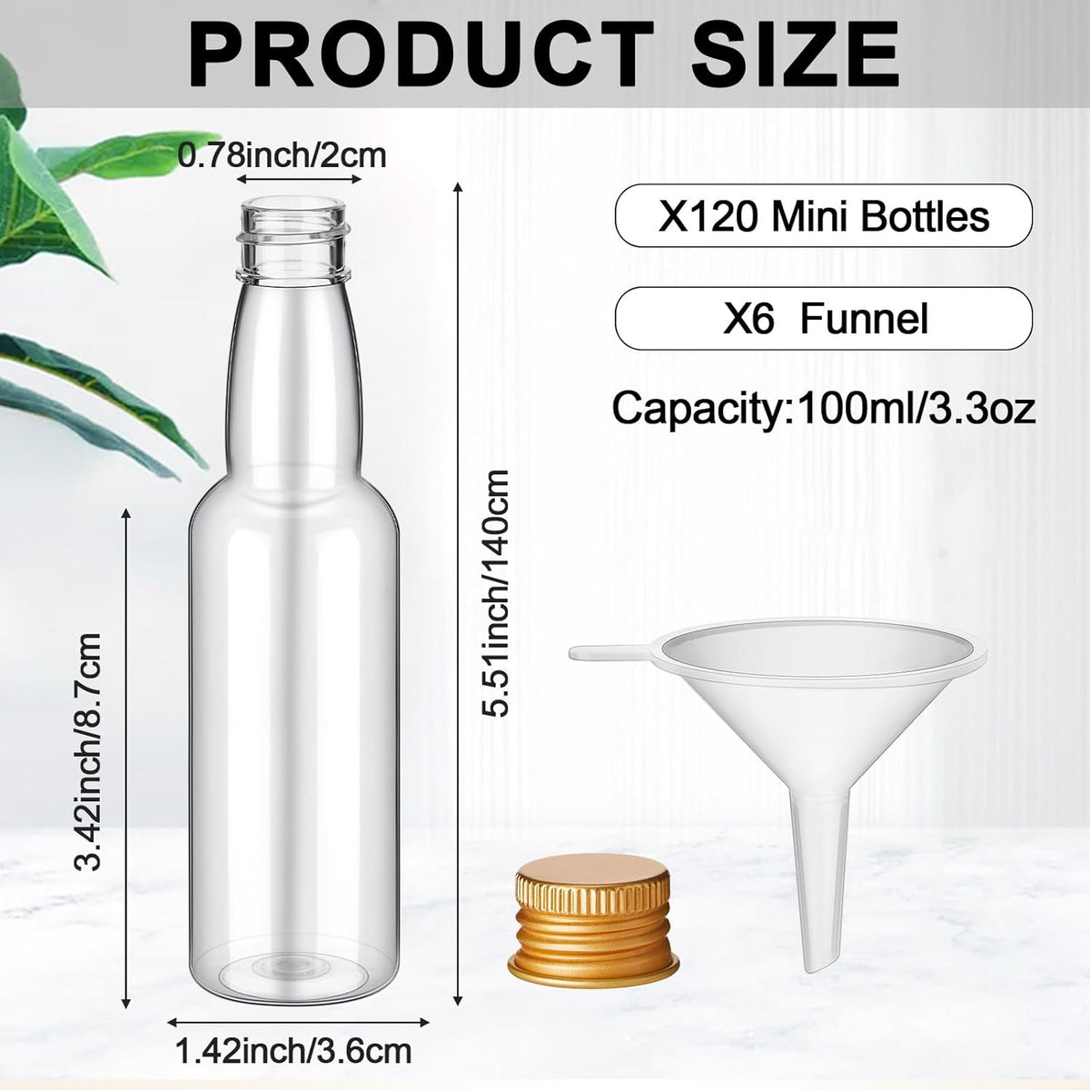 120 Pcs Mini Liquor Bottles Airtight Shot Miniature Empty Plastic Alcohol Spirit Shot Bottles with
