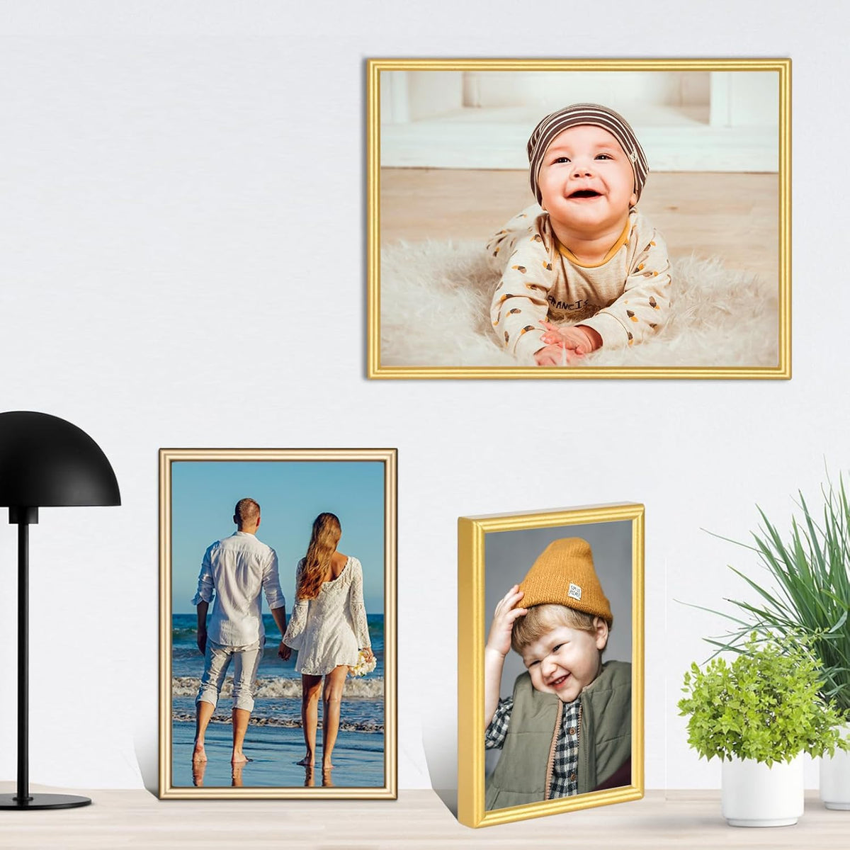 3.5x5 Picture Frames Gold - Brushed Brass Modern Simple Thin Aluminum Metal Photo Frame with HD