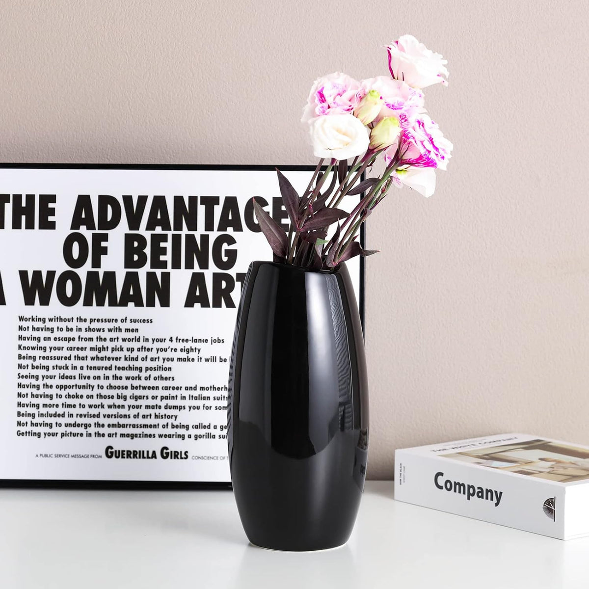 hjn Ceramic Vase Set of 3 Black Flower Vase for Home Decor, Modern Decorative Vase for