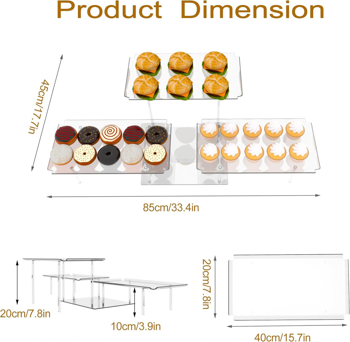 Acrylic Dessert Table Display Set, Clear Cupcake Stand, 3 Tiered Serving Trays and Platters, Buffet