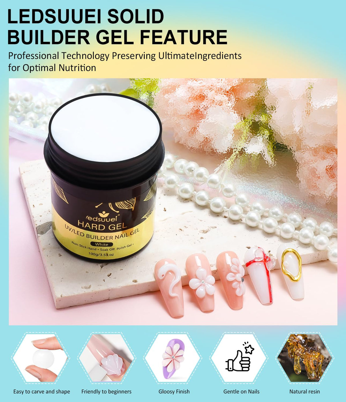 Solid Builder Gel for Nails LEDSUUEI - 100g Large Capacity White 3D Nail Gel Sculpting Non-Sticky