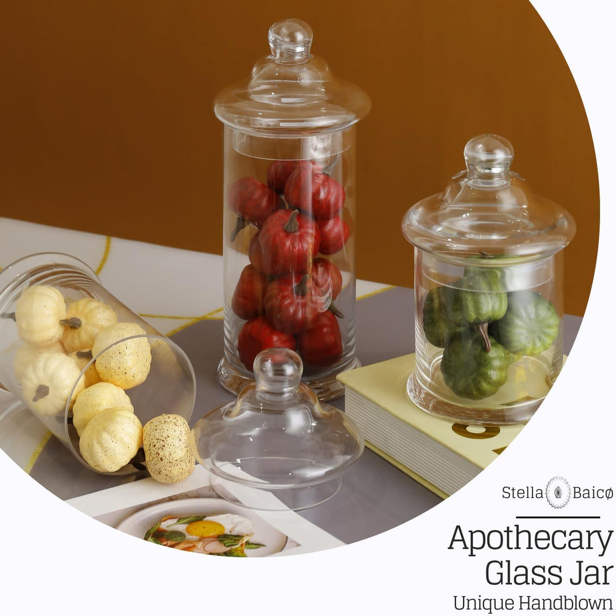 Set of 3 Apothecary Jars Glass, Apothecary Jars with Lids Bathroom, Clear Candy Jar Set, Decorative