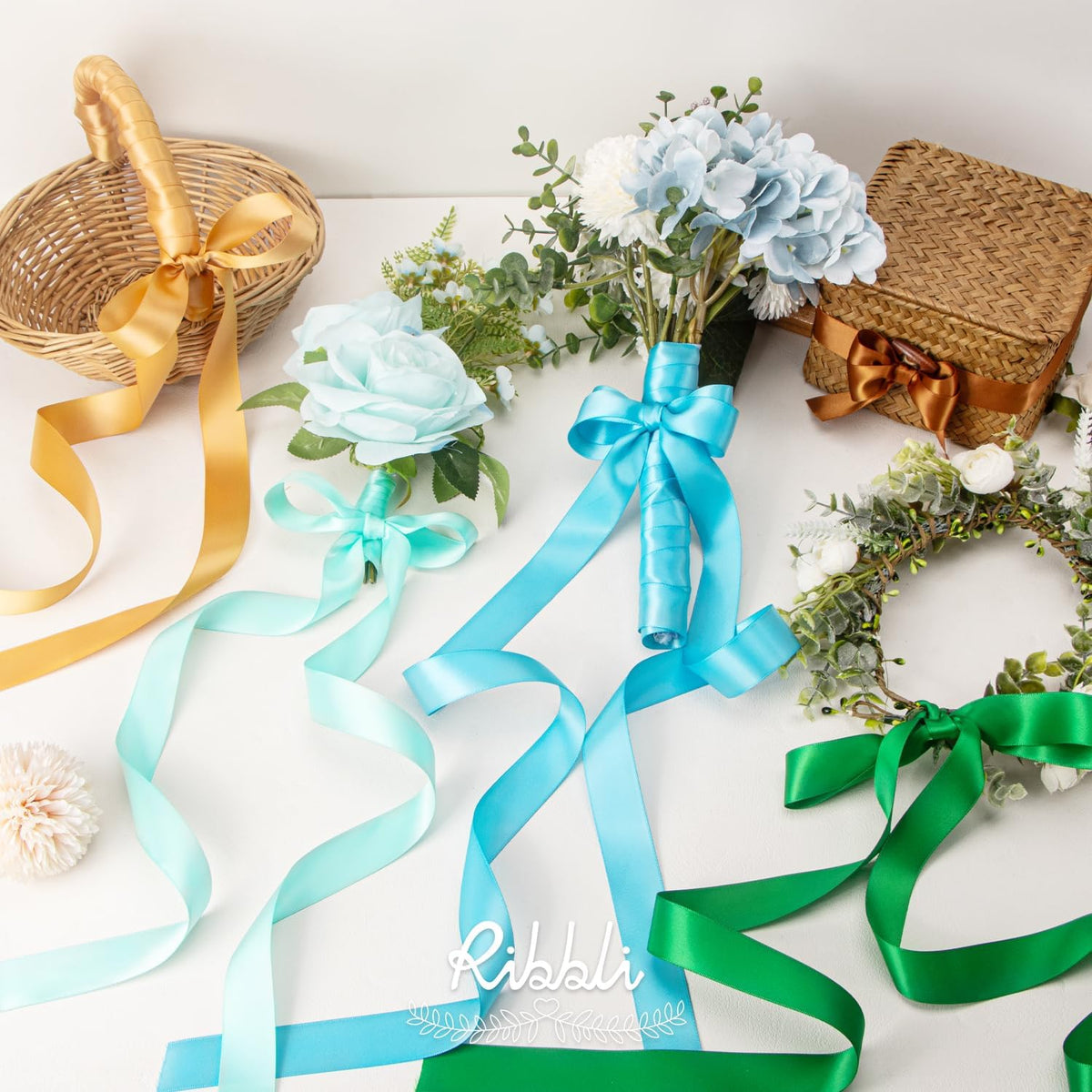 Ribbli Turquoise Blue Double Faced Satin Ribbon,1” x Continuous 25 Yards,Use for Bows Bouquet,Gift