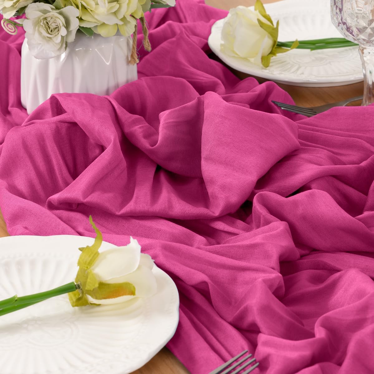 Fuschia Table Runner Cheesecloth Table Runner 10FT Farmhouse Table Runners 120 Inches Fall Table