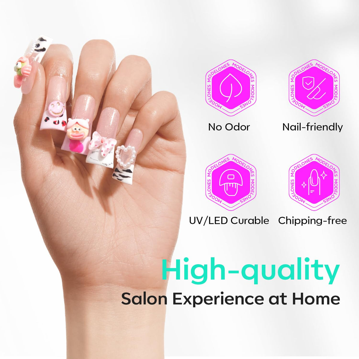 modelones Duck Nail Tips, Short Flare Pre-Shape Half Cover Soft Gel Tips Wide Style Acrylic Fake