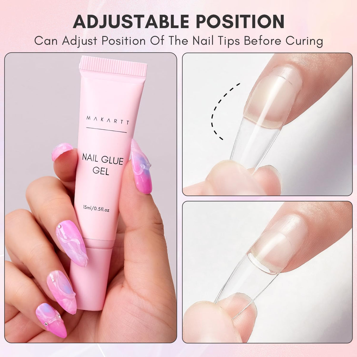 Makartt Gel Nail Glue for Press On Nails - 3D Gel Nail Art, 30ml Super Strong 3 in 1 Solid Nail