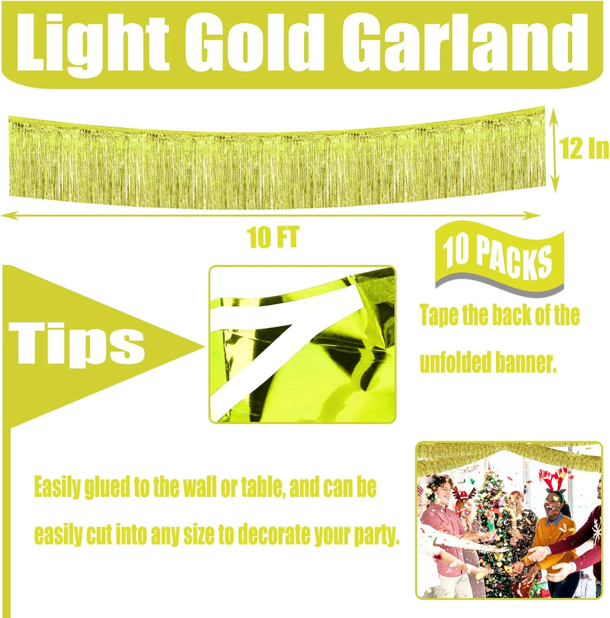10 Pack 10 Feet Foil Fringe Garland Metallic Tinsel Streamers Banner Wall Hanging Curtain Backdrop