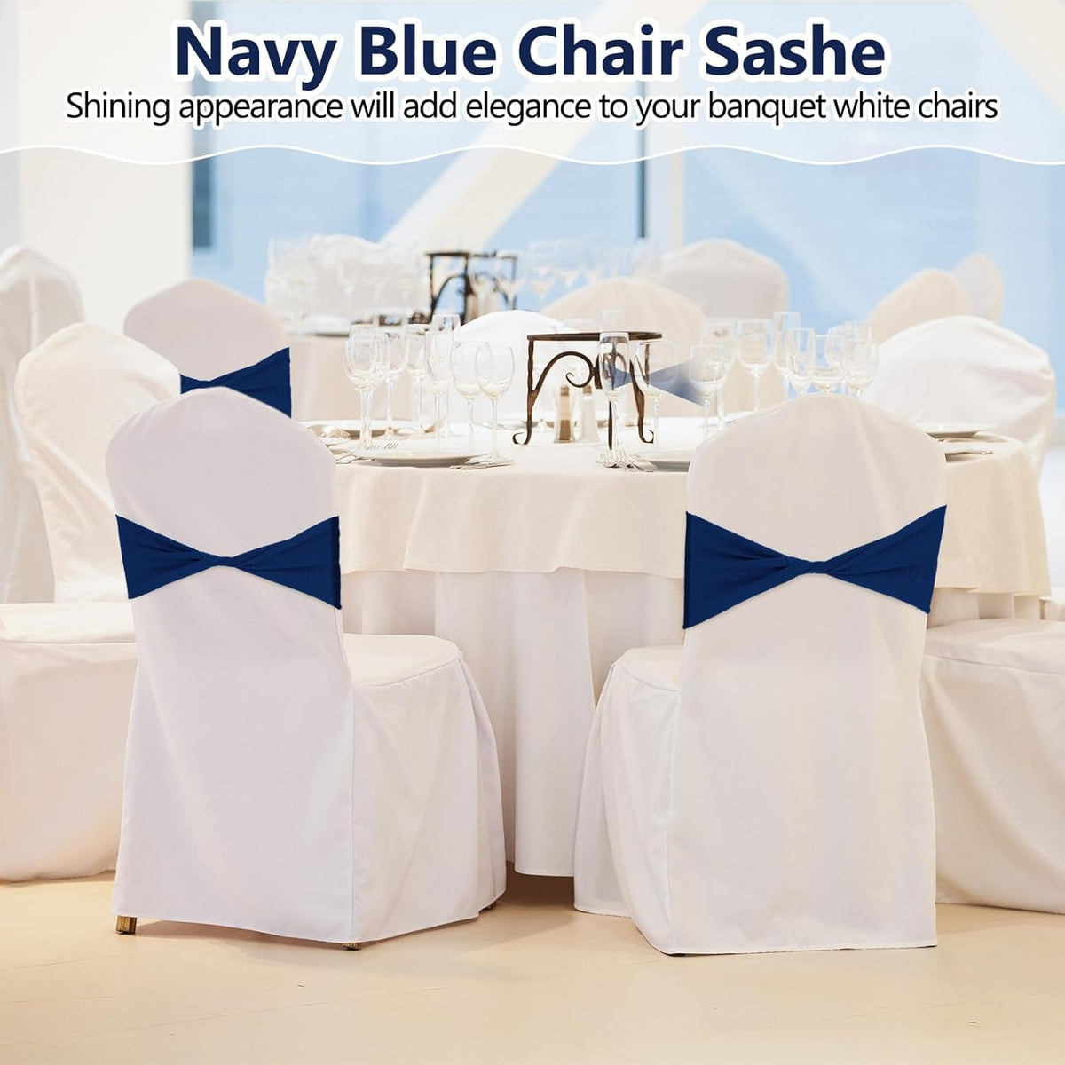 Kinlop 50 Pcs Spandex Chair Sashes Bows Chair Bands Slider Sashes for Covers Elastic Bands Ties