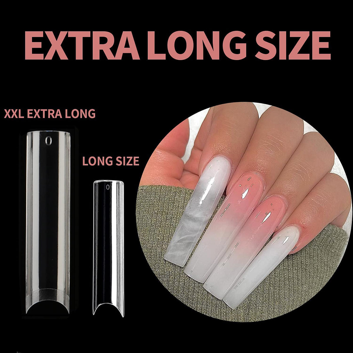 UNA GELLA Tapered Square Nail Tips XXL 216 PCS No C Curve Nail Tips Extra Long Straight Nails Half