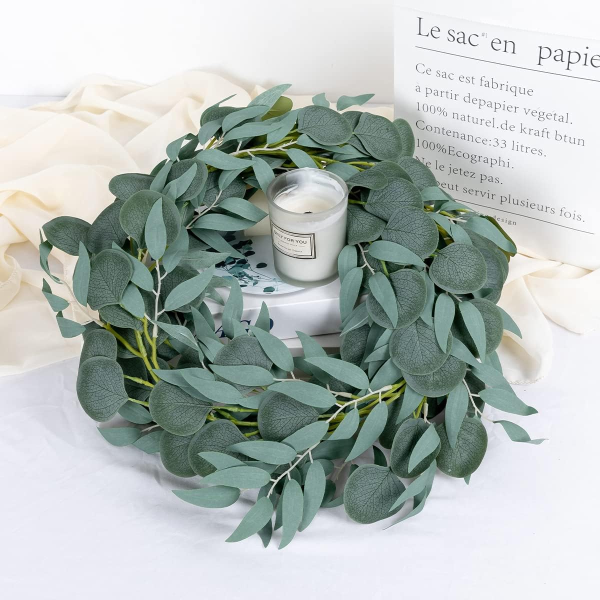 Kisflower 5 Pack 6.56FT Green Eucalyptus Garland for Decoration Table with Willow Leaves Greenery