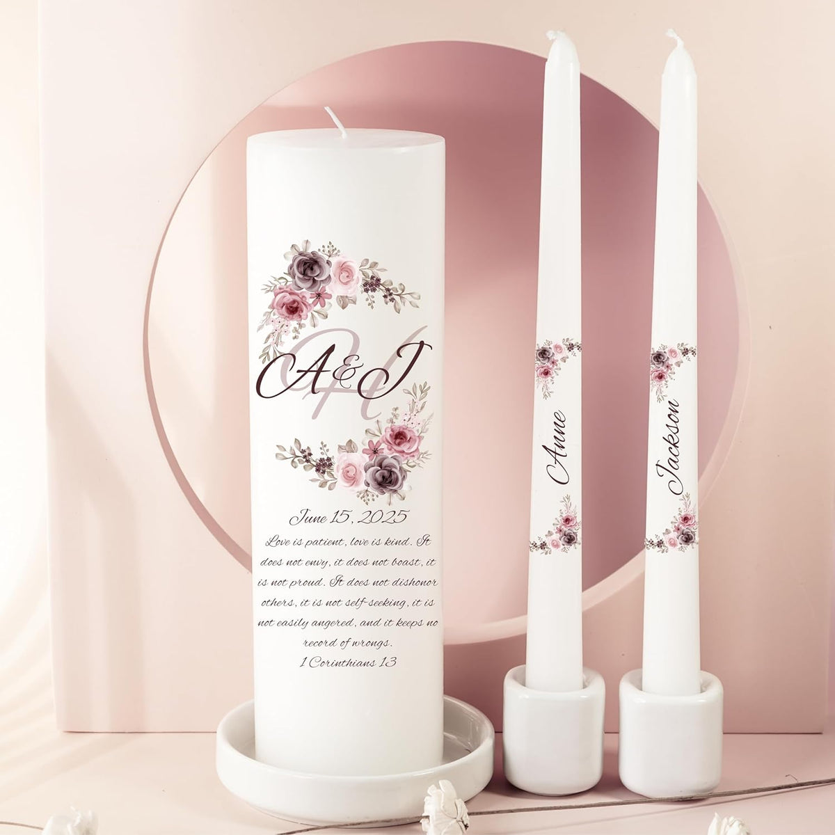 Unity Candles for Wedding, Modern Unity Set, Custom and Personalized Pillar and Taper Candles with