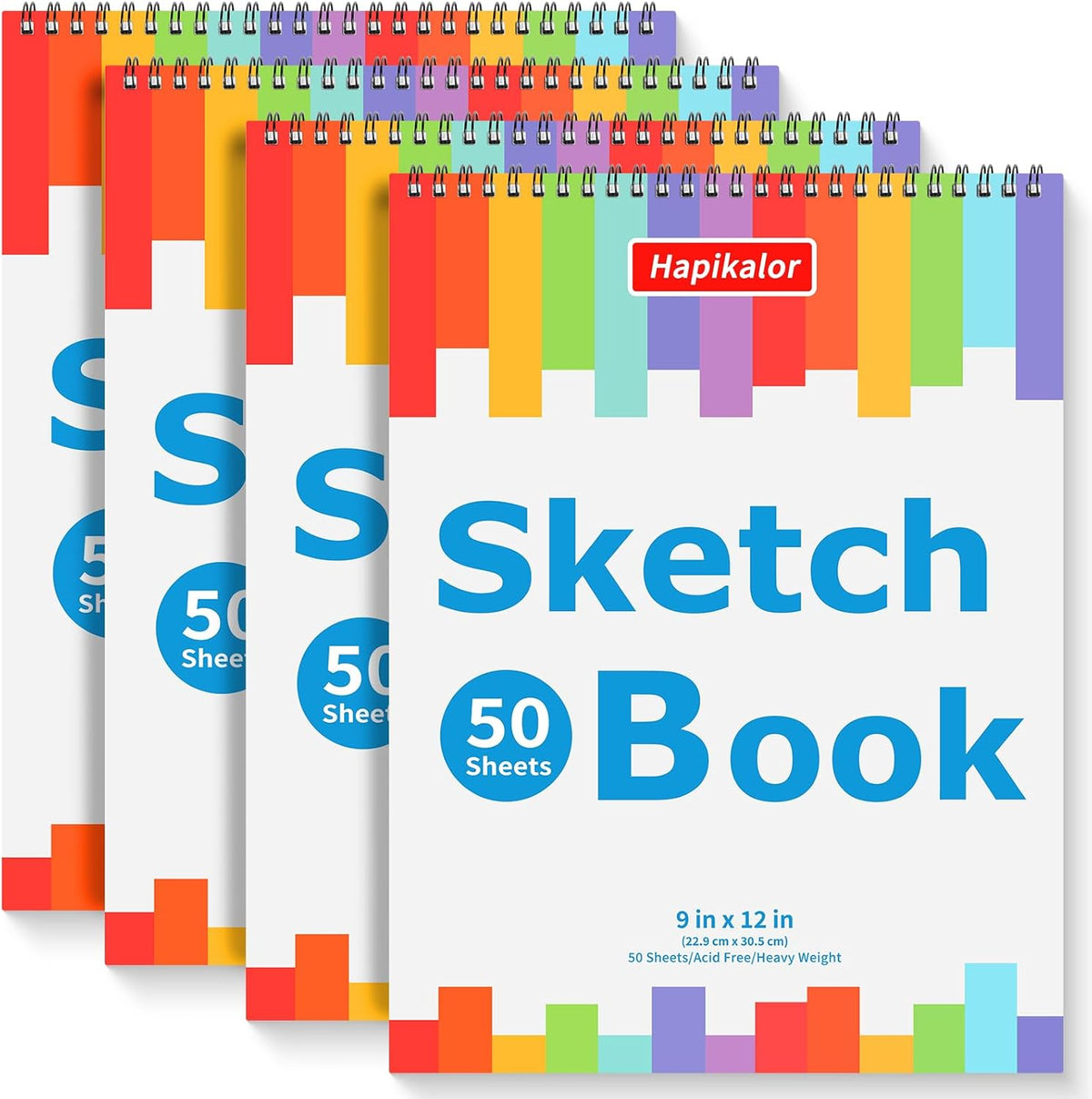 9" x 12" Sketch Book, 4-Pack 50 Sheets Spiral Bound Art Sketchbook, Acid Free Artist Drawing Paper