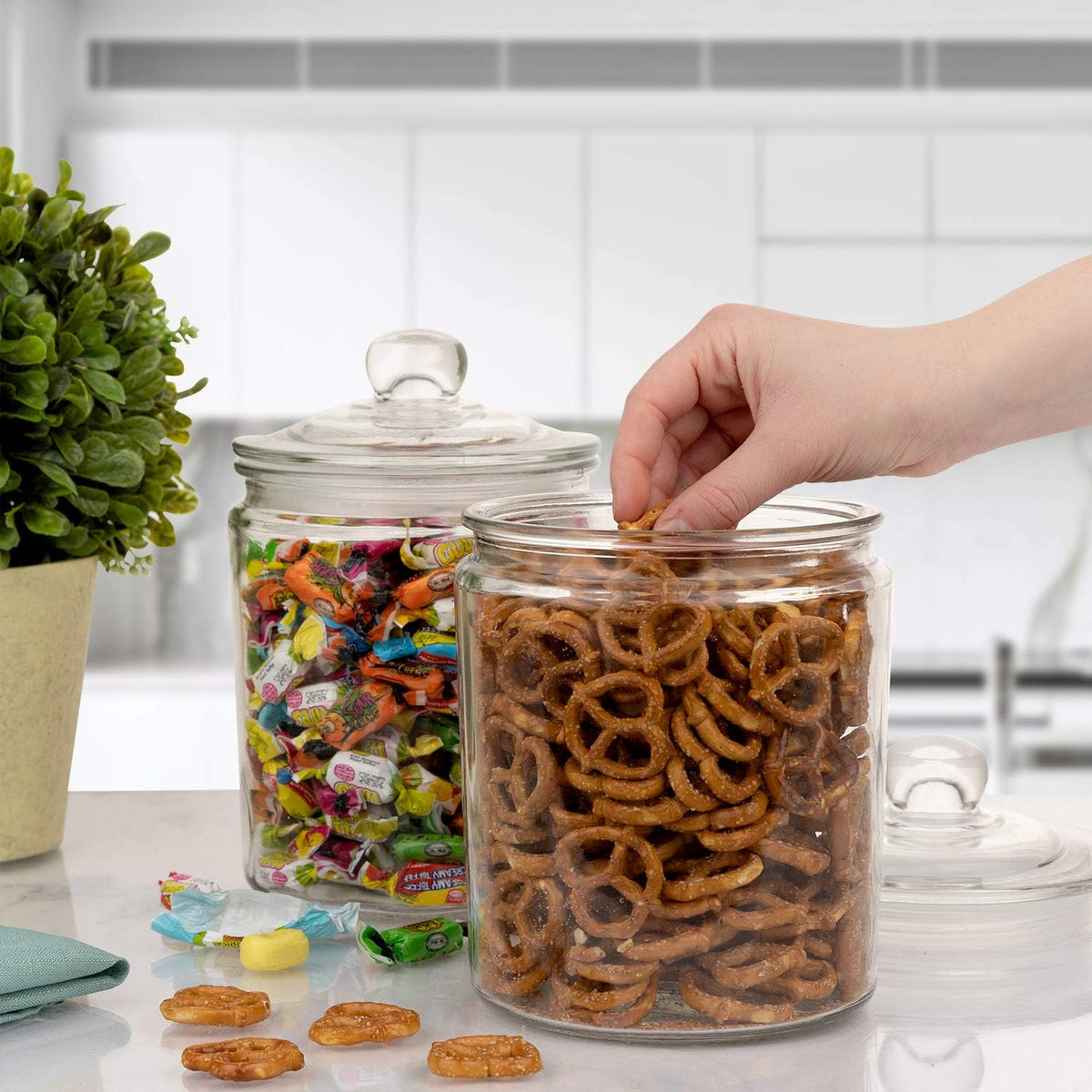 Set of 2 Glass Jar with Lid (2 Liter) | Airtight Glass Storage Cookie Jar for Flour, Pasta, Candy