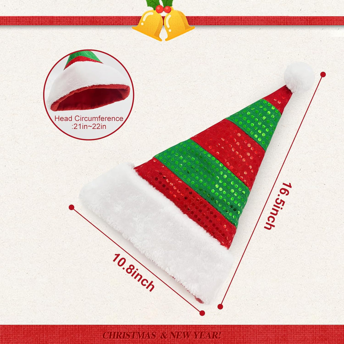 Elf Hat Felt Elf Hat with Jingle Bells Santa Hats Hat Great Holiday Party Costume New Year Gift