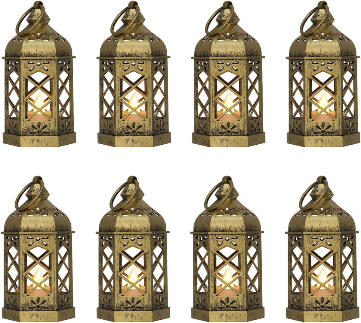 Mini Lantern with Flickering LED Candles for Halloween, LLQ (8Pack-5Inch) Vintage Decorative Candle