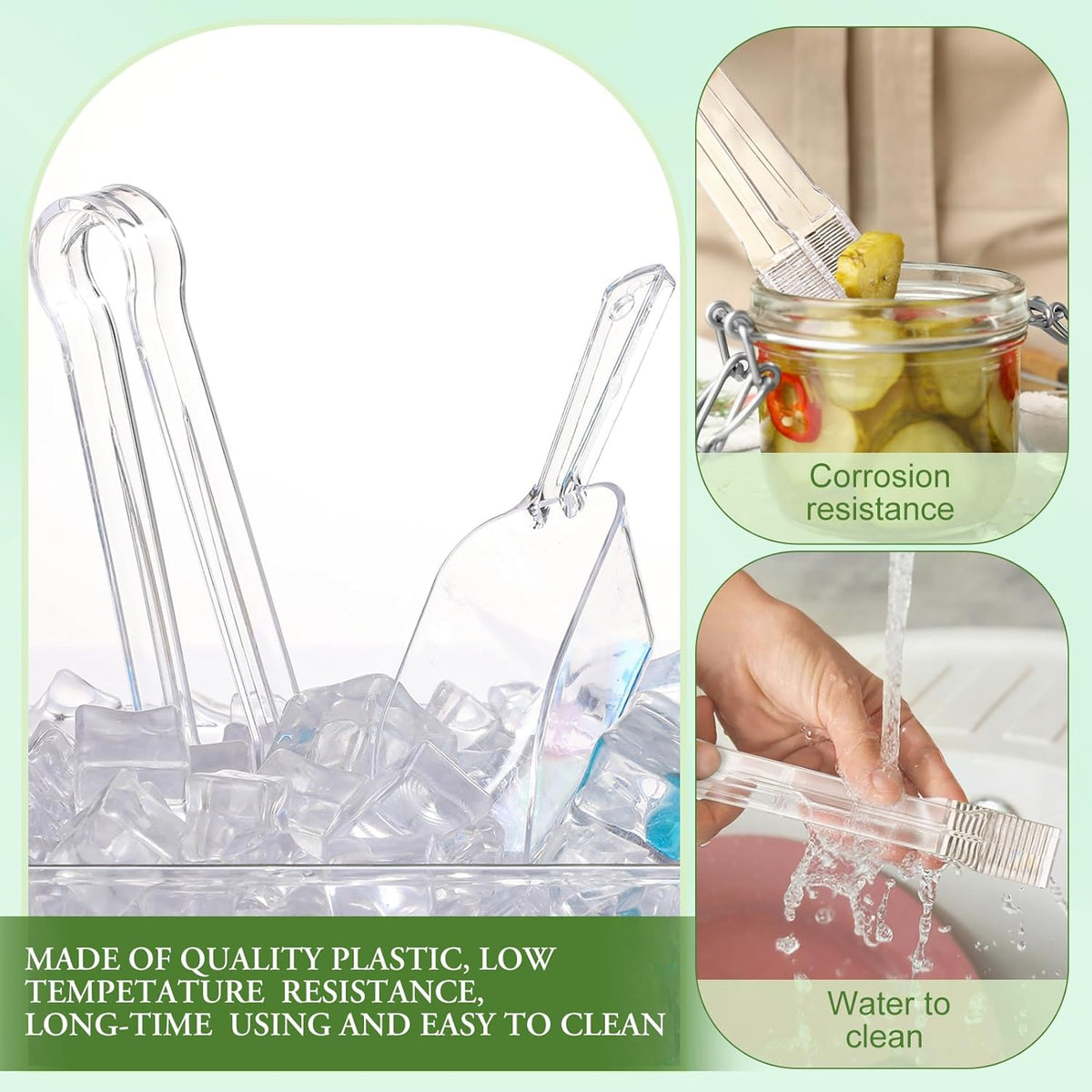 Roshtia 6 Pcs Plastic Serving Tongs Mini Kitchen Tongs Utility and Plastic Kitchen Scoops Clear Ice