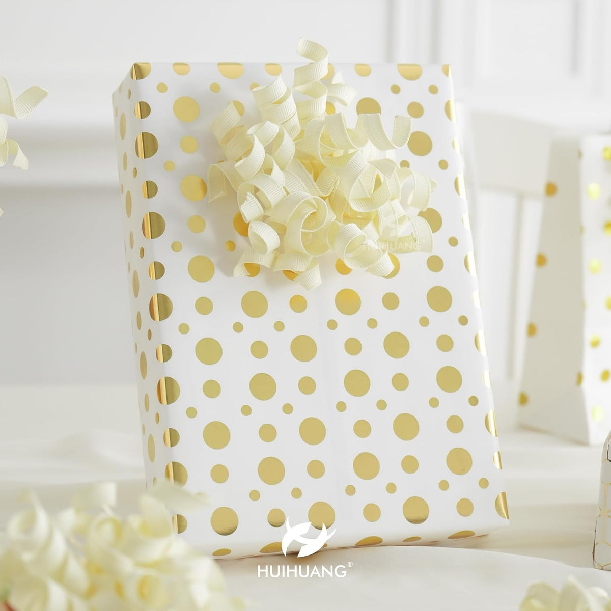 HUIHUANG Ivory Bows for Gift Wrapping, White Curly Ribbon Bows Self Adhesive Burst Gift Bow for