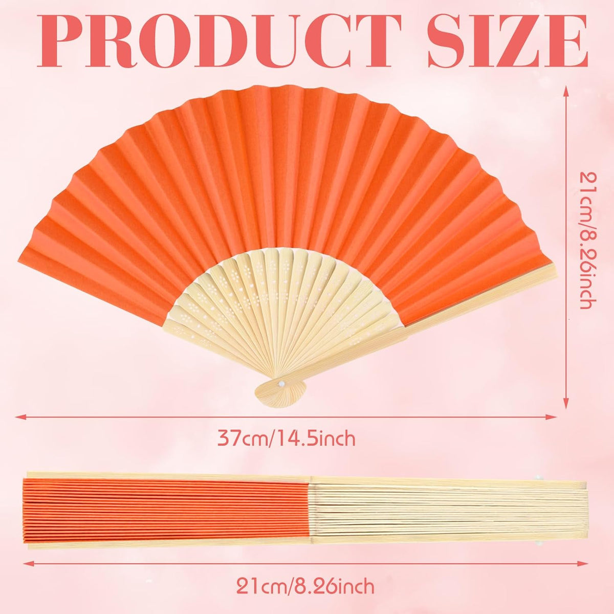 12 Pieces Orange Hand Held Bamboo Folding Fans Paper Fans Handheld for Women Foldable Girls Wedding