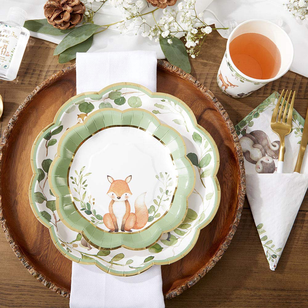 Kate Aspen Woodland Baby Shower Decorations, 62-Piece Disposable Paper Plates & Napkins Party