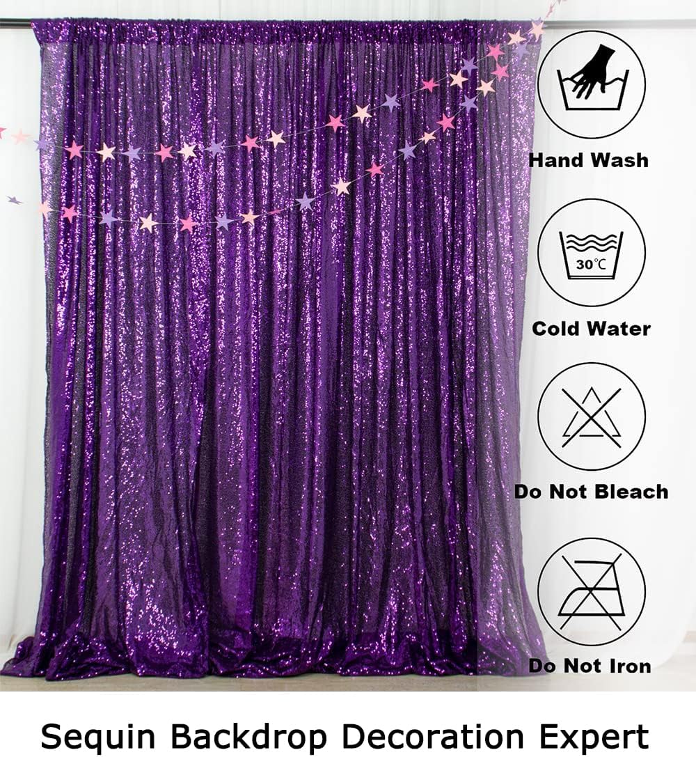 ShinyBeauty Purple Sequin-Backdrop-Curtain 2Panels 5FTx10FT Glitter Wedding Backdrop Photography