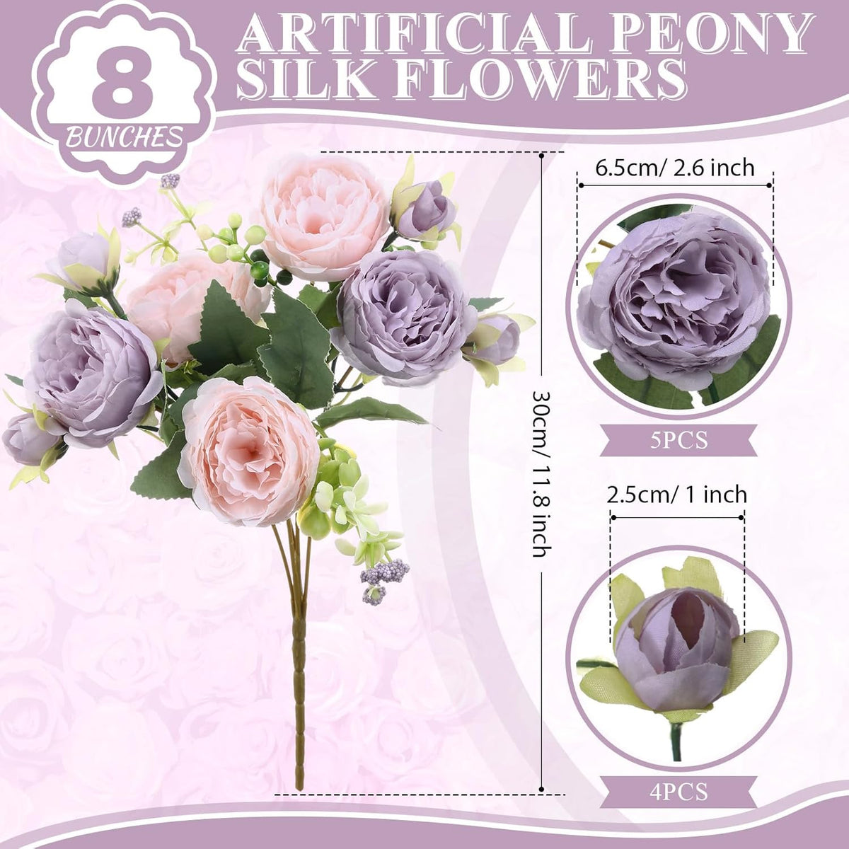 8 Bundles Artificial Peonies Flowers Boho Faux Flowers Arrangements Artificial Centerpiece Spring