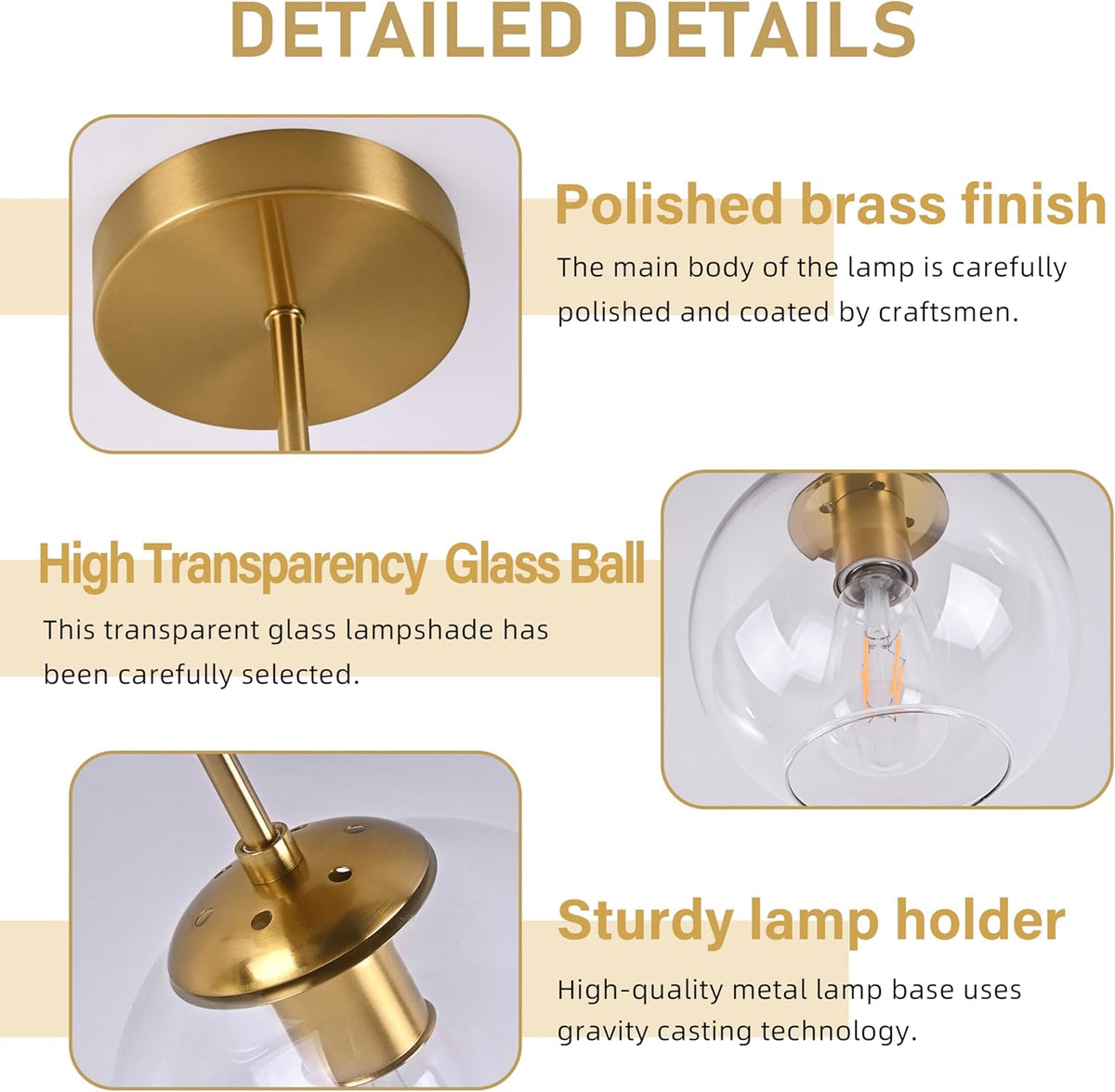 Gold Semi Flush Mount Ceiling Light Fixture with Clear Glass Light Fixture Mid Century Light