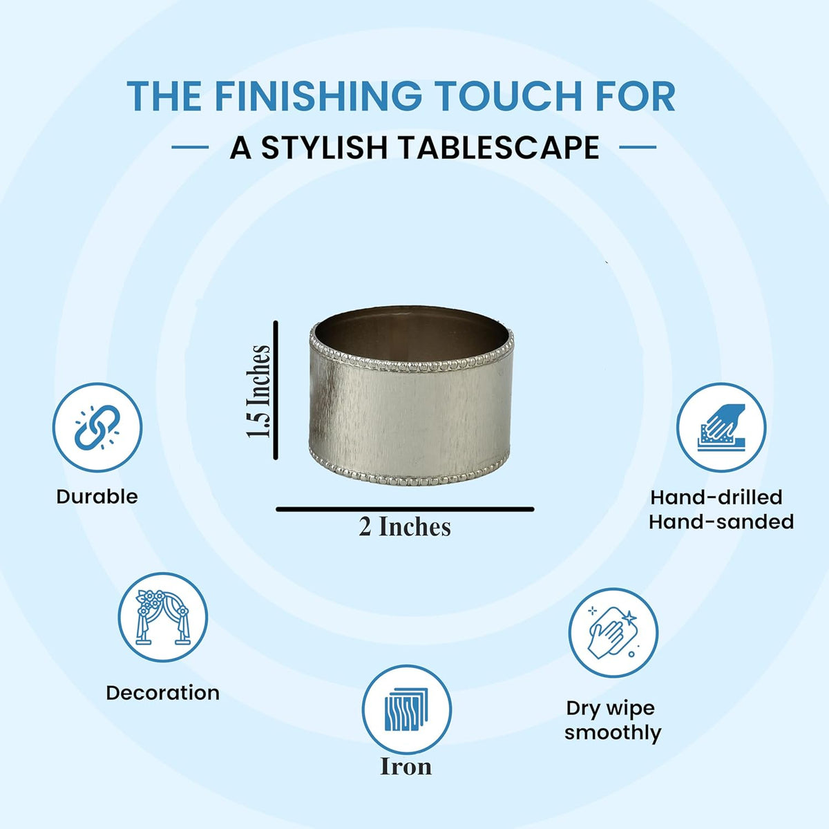 12 Pack Decorative Napkin Ring - Heavy Duty Metal Round Napkin Holders, Silver Electroplated Finish