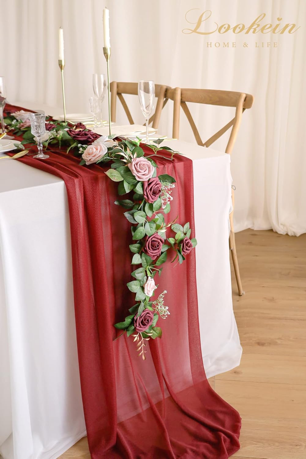 Lookein Artificial Rose Flower Garland Greenery Garland 5FT for Wedding Ceremony Backdrop Arch