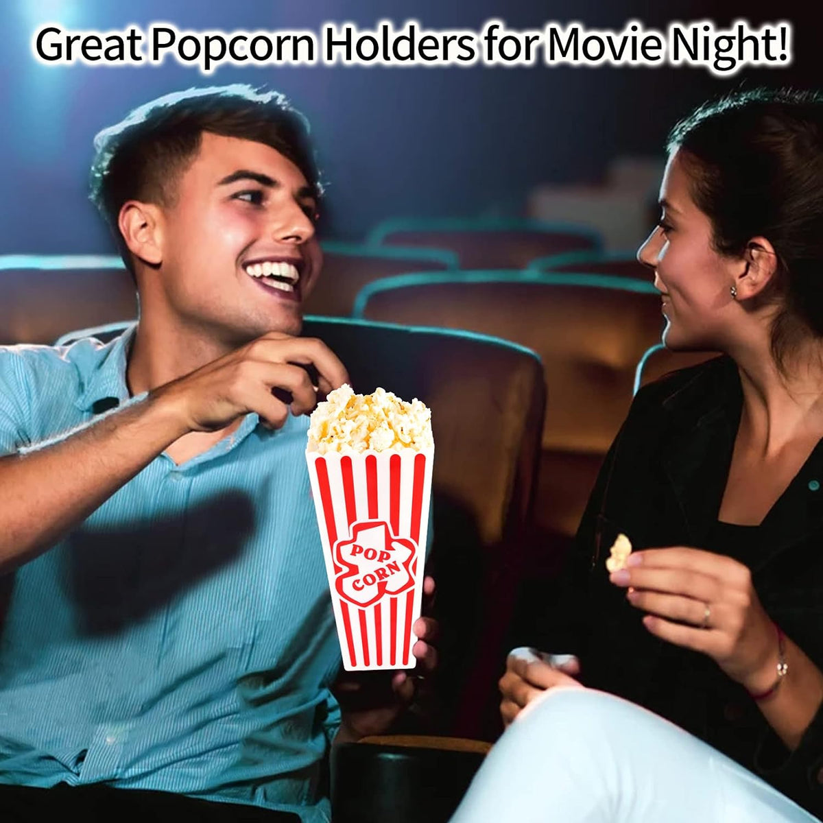 Plastic Popcorn Containers Red & White Striped Retro Style Reusable Popcorn Boxes for Movie Night