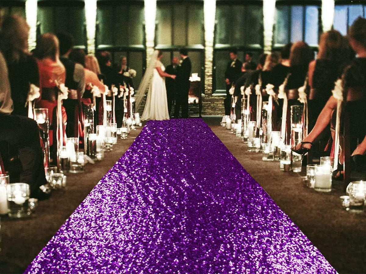 ShinyBeauty Sequin Aisle Runner Purple Glitter Carpet for Wedding & Party ， Sparkling Decorative