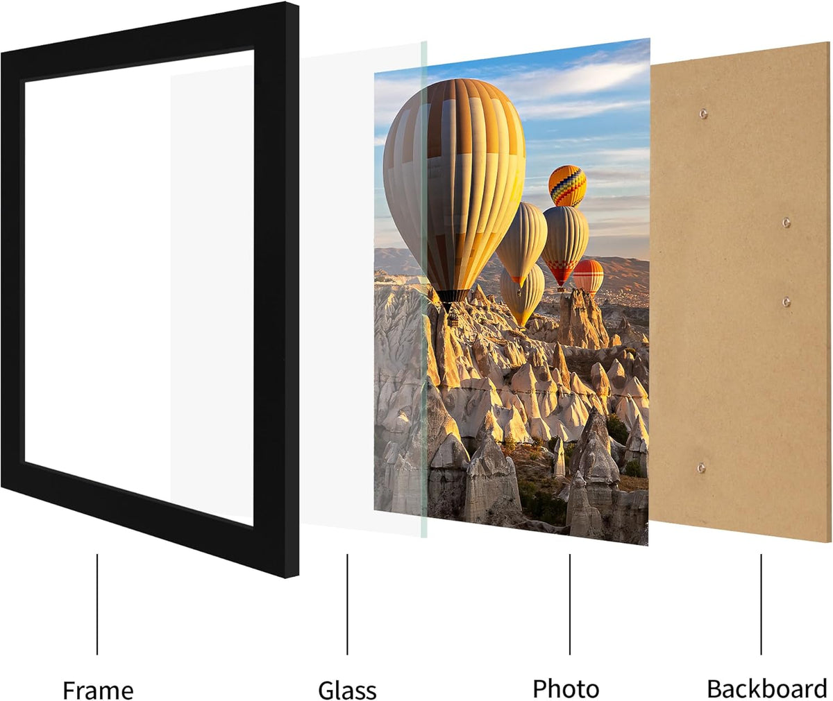 8.5x11 Picture Frame Set of 4, Wood Black Certificate Frame with Real Glass, Photo Frames 8.5 by 11