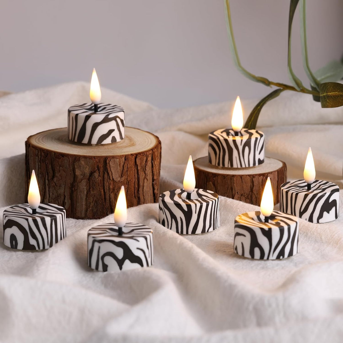 Eywamage Zebras Animal Pattern Flameless Tealights with Remote Batteries, Flickering LED Tea Votive