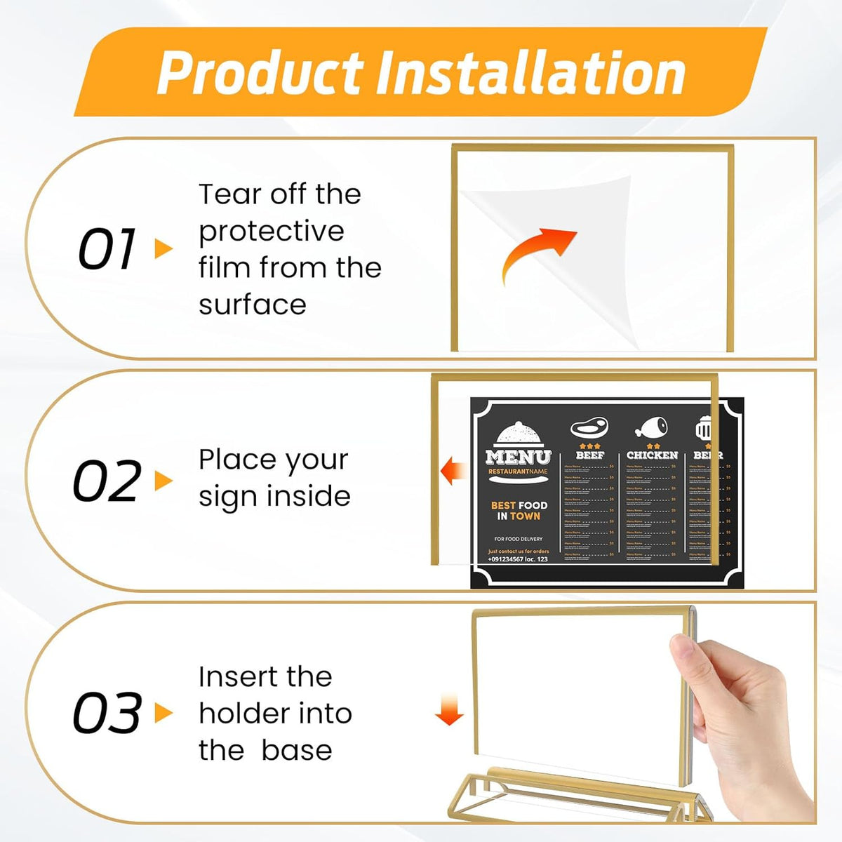 Smarpau 7x5 Gold Acrylic Sign Holder, 8 Pack Double Sided Holders Menu Holder for Wedding Party