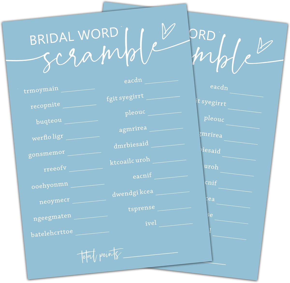 Minimalist Bridal Shower Games, 30 Light Blue Bridal Word Scramble Cards + 1 Answer Card, Wedding