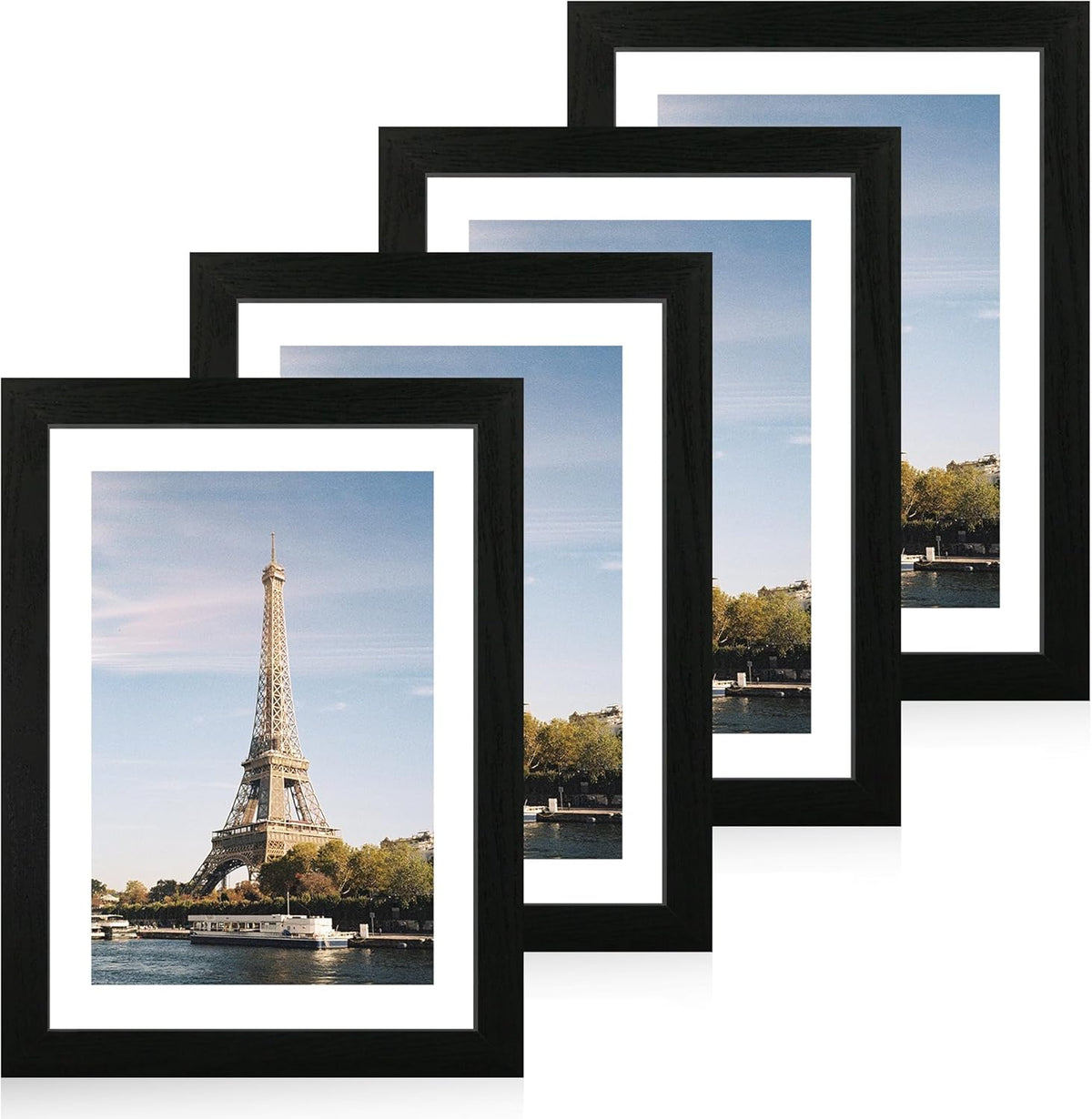 10x14 Picture Frame Set of 4 with Tempered Glass, Black Frame Display 8x12 Picture with Mat or 10 x
