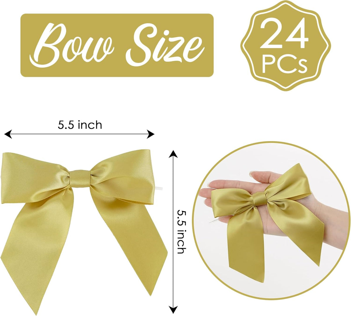 AIMUDI Gold Satin Bows 5.5" Bows for Gift Wrapping Satin Twist Tie Bows Premade Ribbon Bows for