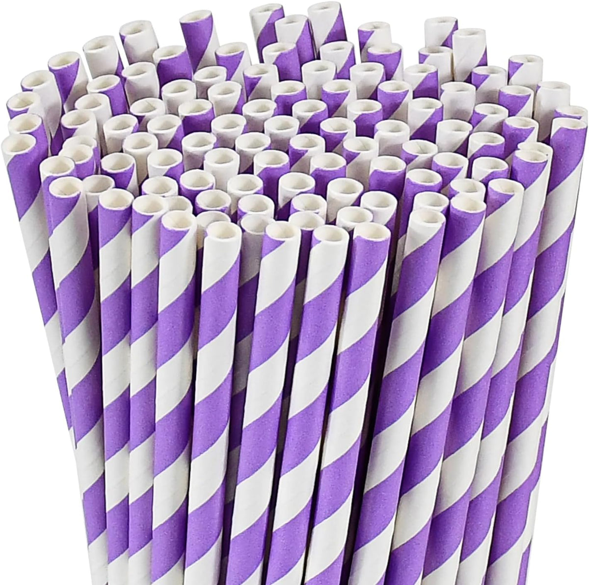 Disposable Purple Striped Party Paper Drinking Straws 100 Counts 7.75'' x 0.24'', Unwrapped, for