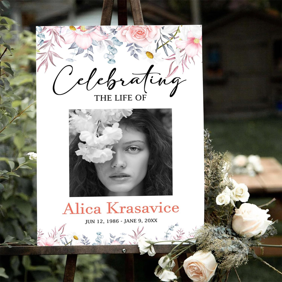 Celebration of Life Welcome Sign Blush Floral Memorial Sign Celebrating The Life of Funeral Sign