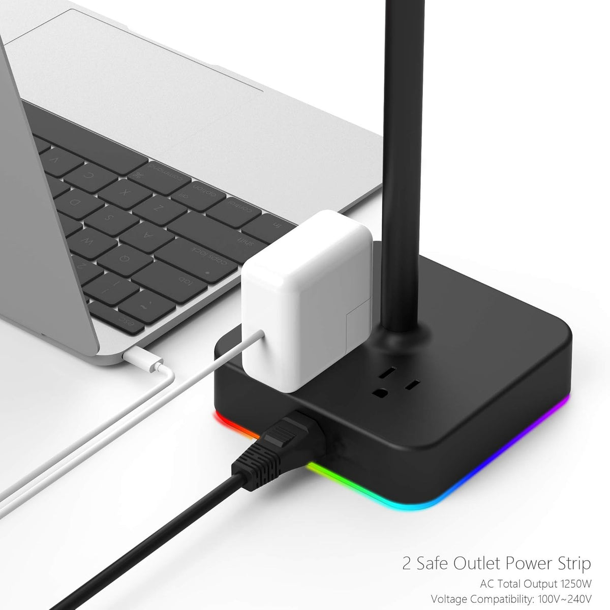 KAFRI RGB Dual Headphone Stand with USB C Charger Desk Gaming Double Headset Holder Hanger Rack