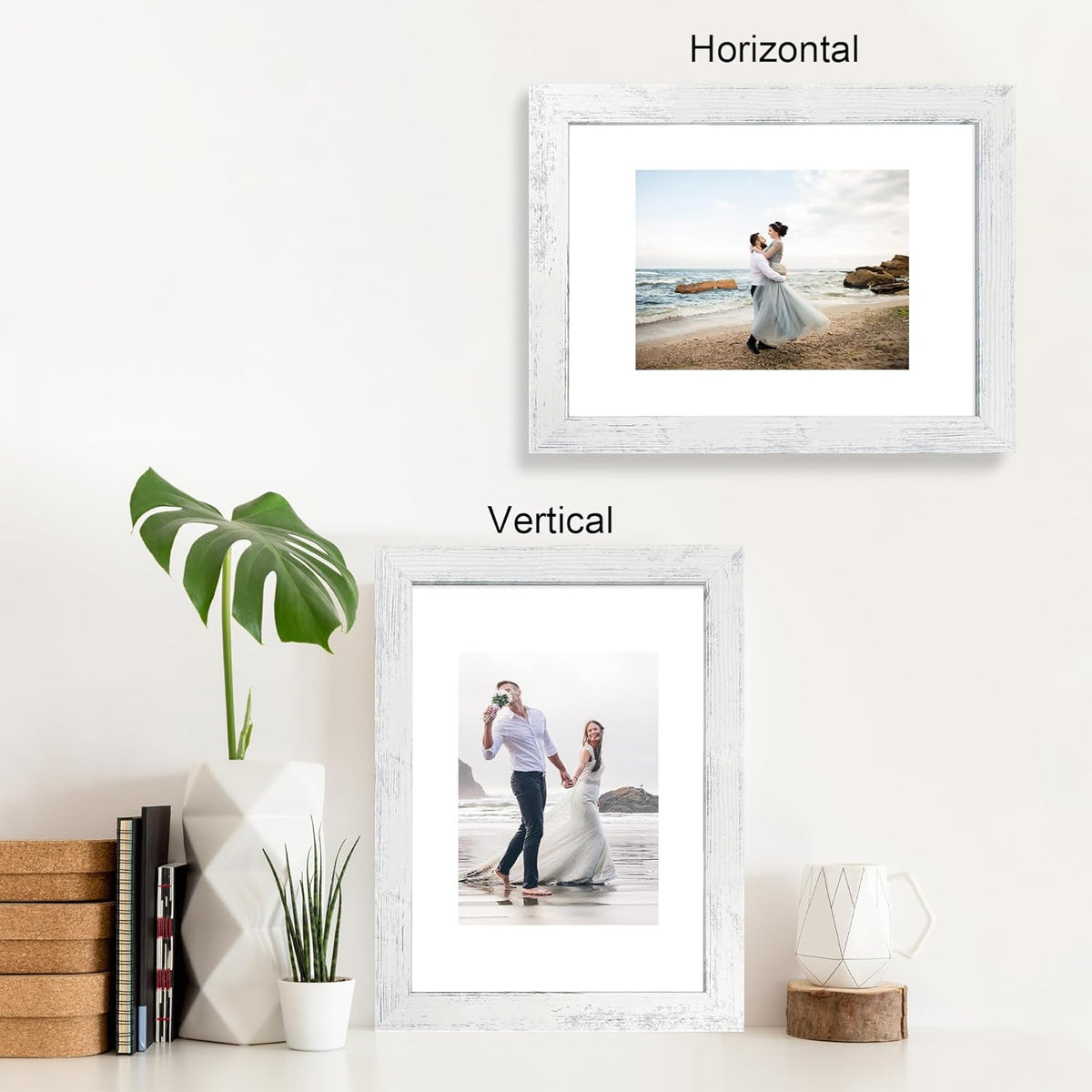 9x12 Picture Frame Set of 4 with Tempered Glass, Distressed White Frame Display 6x8 Picture with