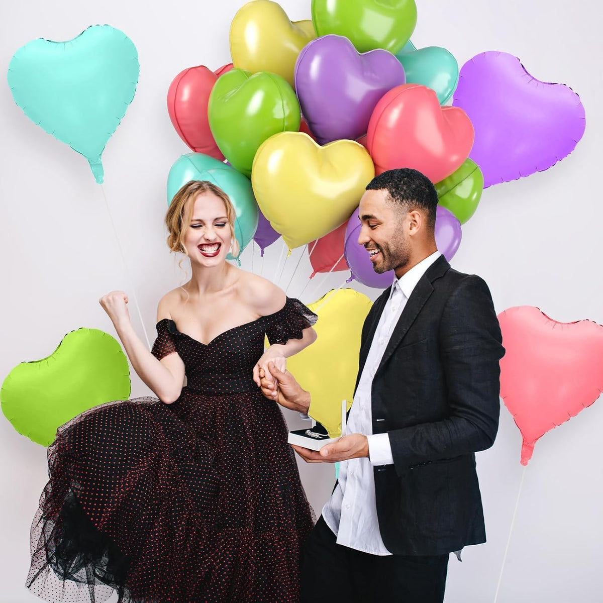 12 Pcs Heart Balloons, 18 inch Pastel Heart Shaped Balloons, Big Helium Balloon, Macaron Love Foil