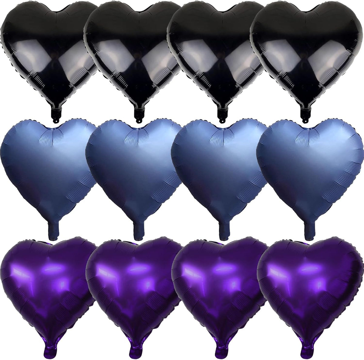 Blue Purple Heart Balloons, 12Pcs 18 Inch Metallic Blue Purple Black Heart Shape Foil Helium Large